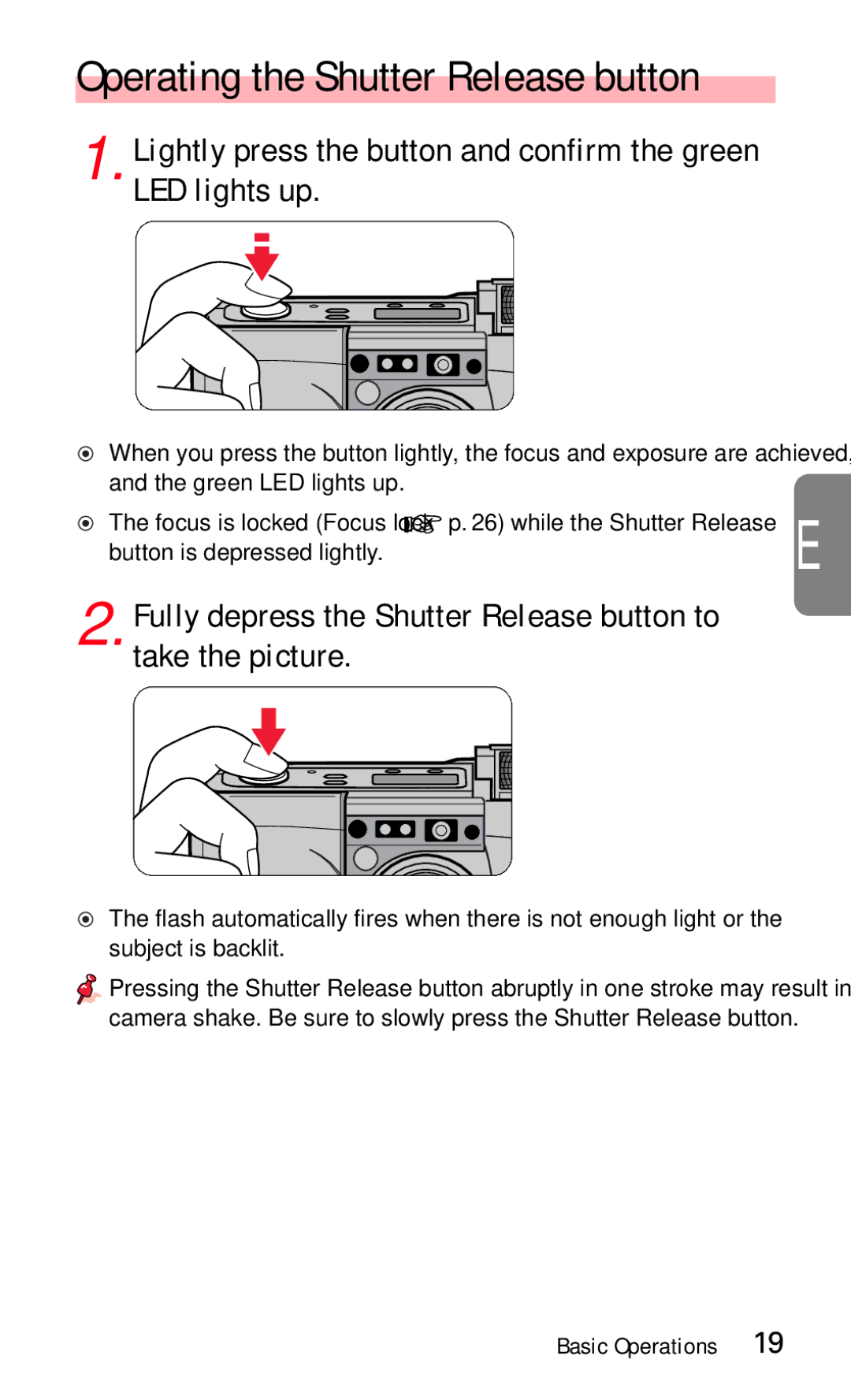 Nikon 140ED Operating the Shutter Release button, Lightly press the button and confirm the green LED lights up 