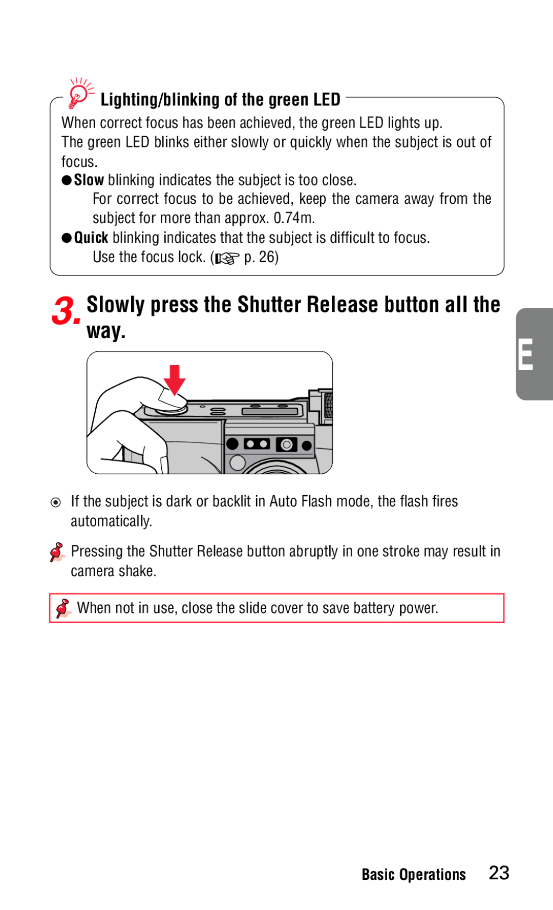 Nikon 140ED instruction manual Lighting/blinking of the green LED, Slowlyway. press the Shutter Release button all 