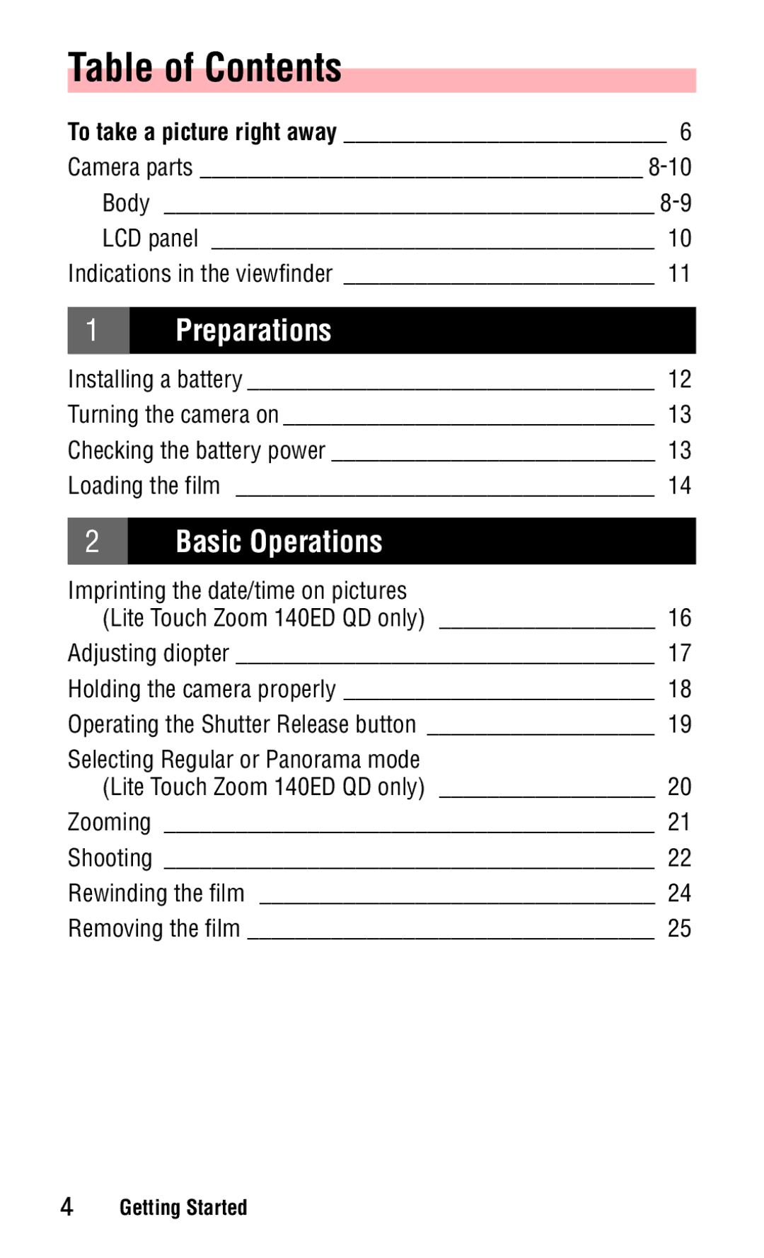 Nikon 140ED instruction manual Table of Contents 