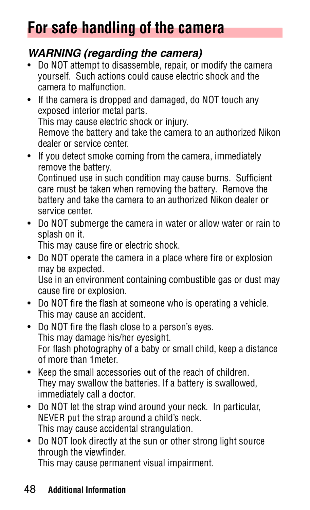 Nikon 140ED instruction manual For safe handling of the camera 