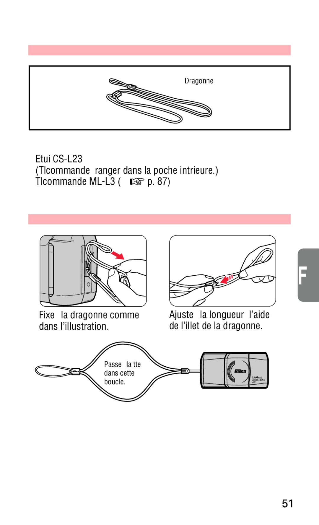 Nikon 140ED Fixation de la dragonne, ’élément suivant est fourni avec cet appareil, Accessoires en option 