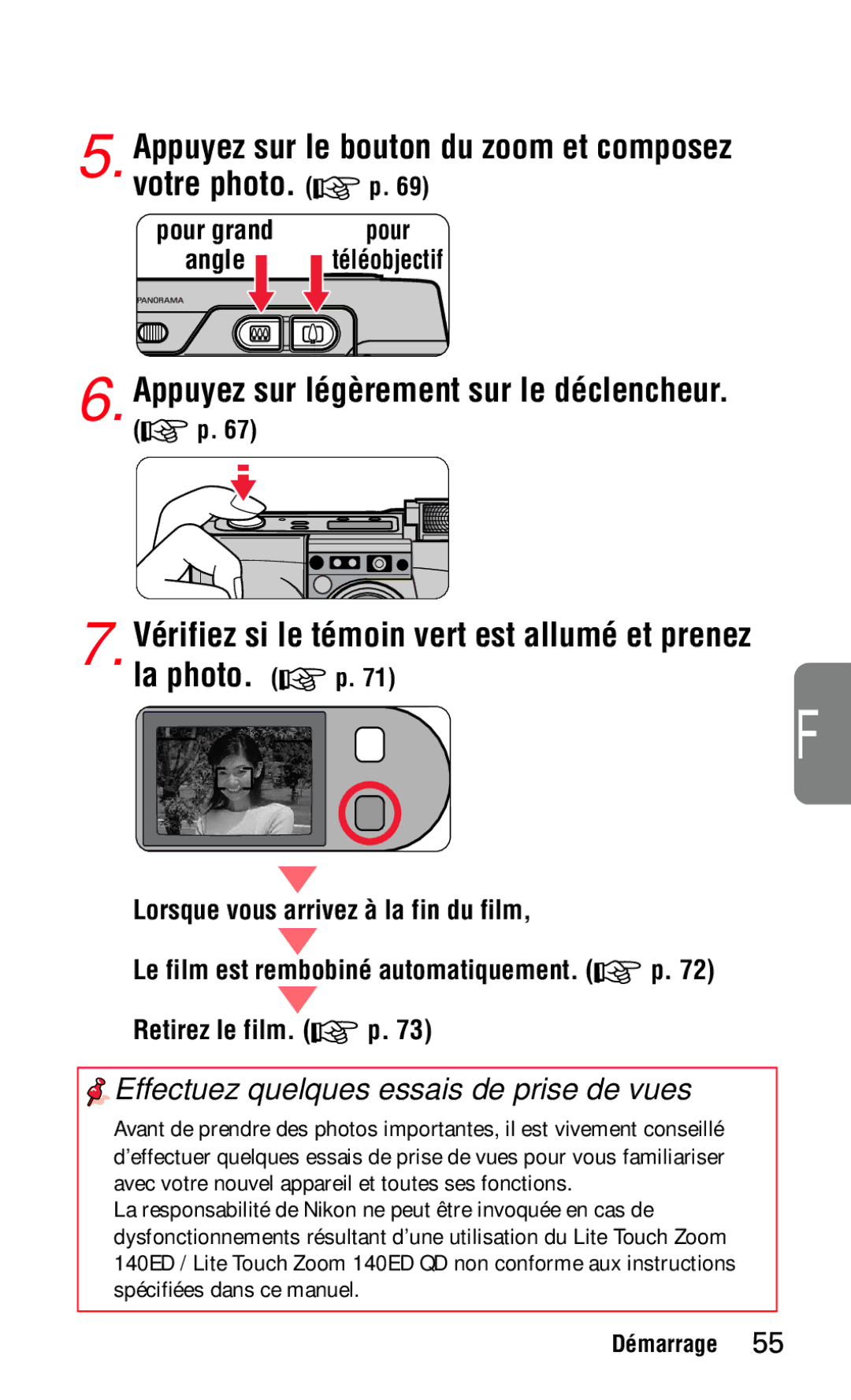 Nikon 140ED instruction manual Votre photo. p, Appuyez sur légèrement sur le déclencheur, La photo. p 