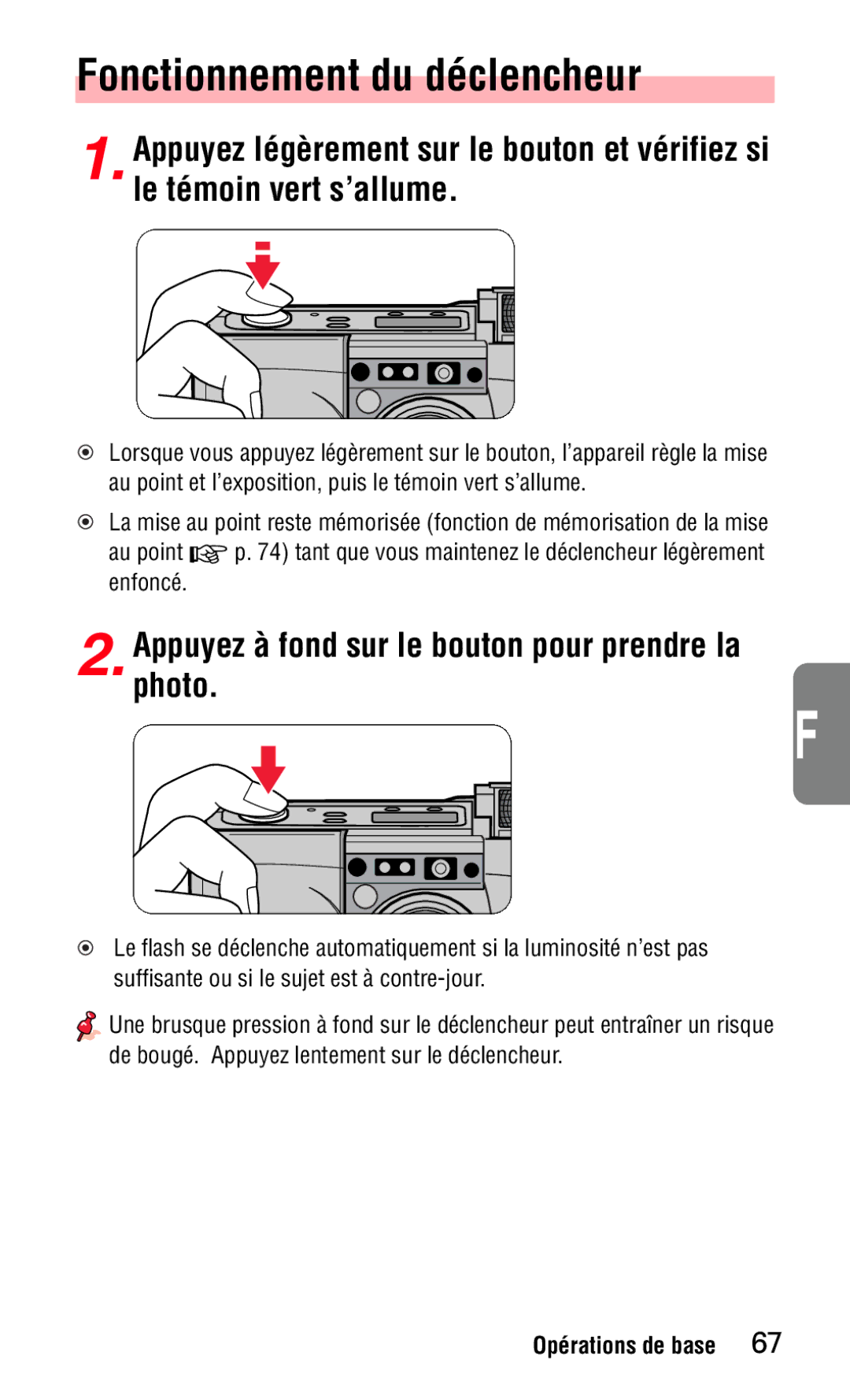 Nikon 140ED instruction manual Fonctionnement du déclencheur, Appuyezphoto. à fond sur le bouton pour prendre la 