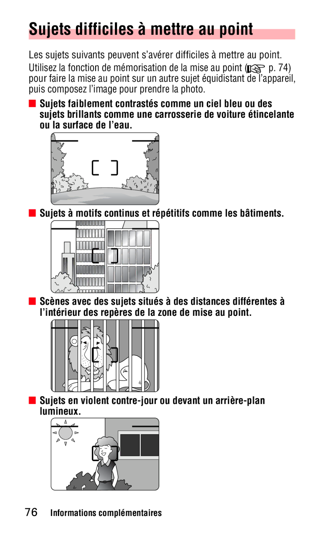 Nikon 140ED Sujets difficiles ˆ mettre au point, Utilisez la fonction de mŽmorisation de la mise au point 