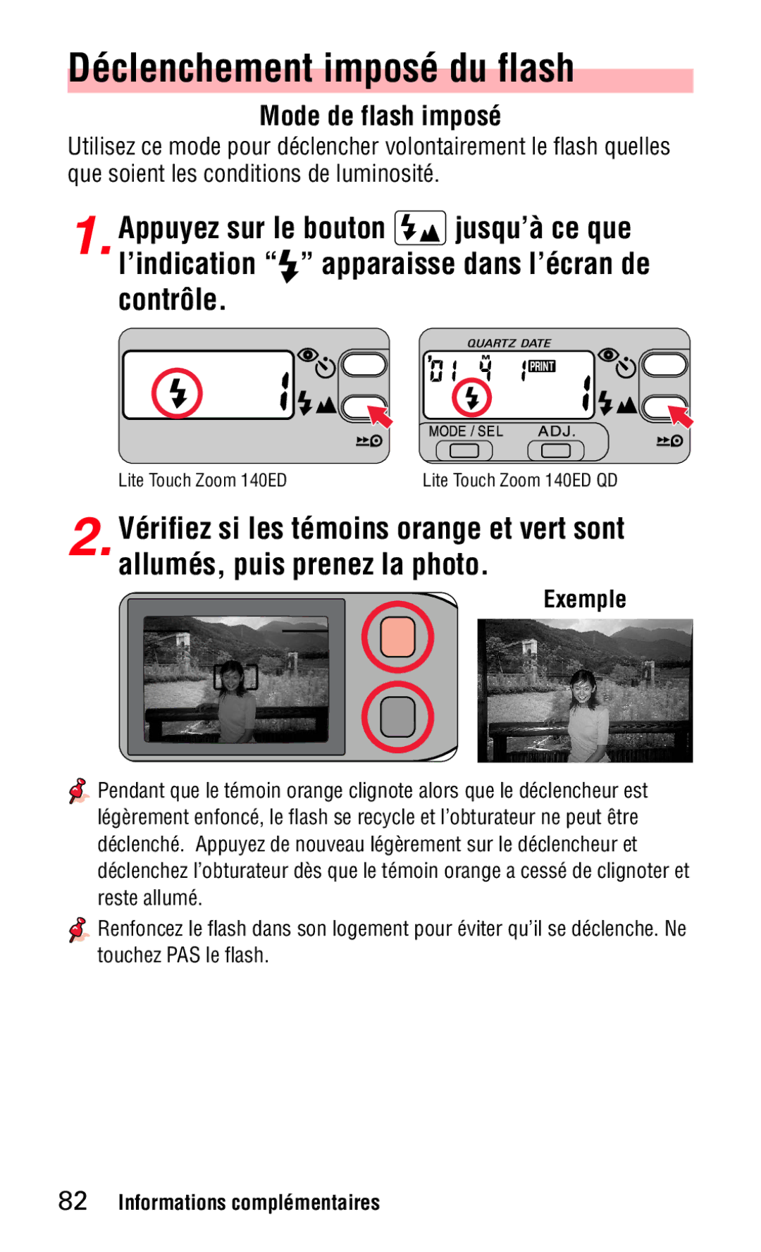 Nikon 140ED instruction manual DŽclenchement imposŽ du flash, Mode de flash imposŽ 