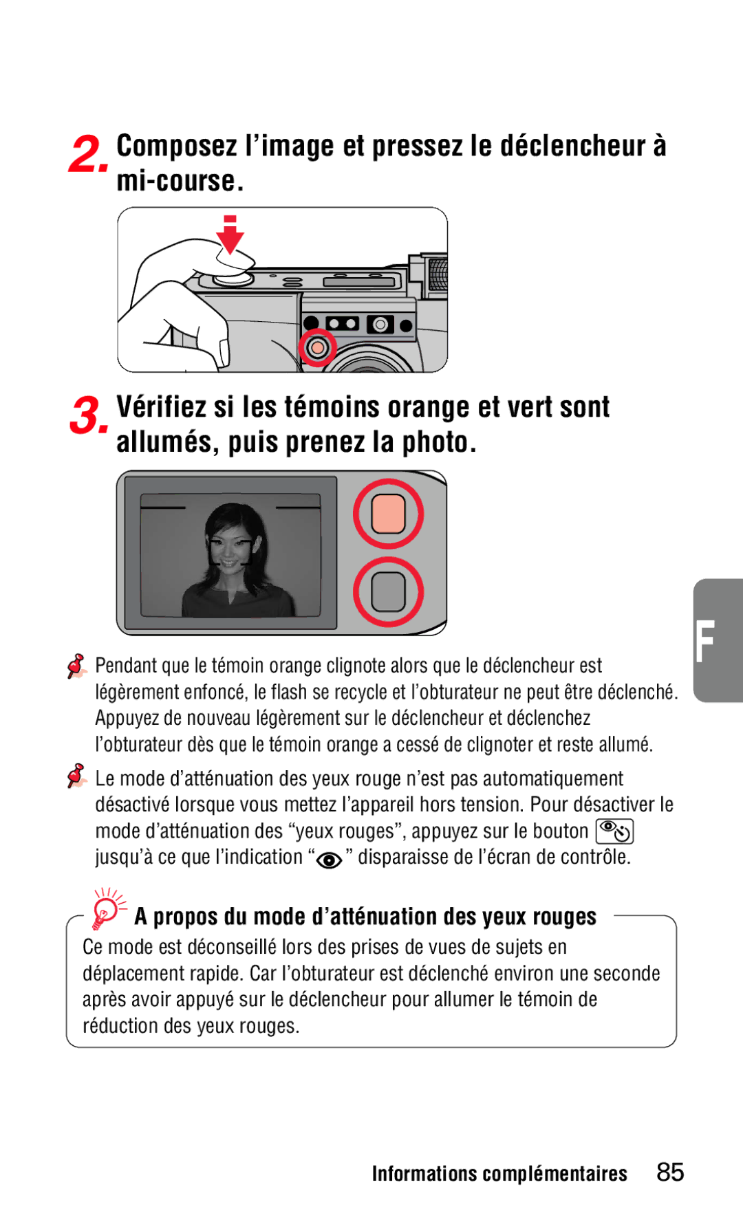 Nikon 140ED Composez lÕimage et pressez le dŽclencheur ˆ mi-course, Propos du mode dÕattŽnuation des yeux rouges 