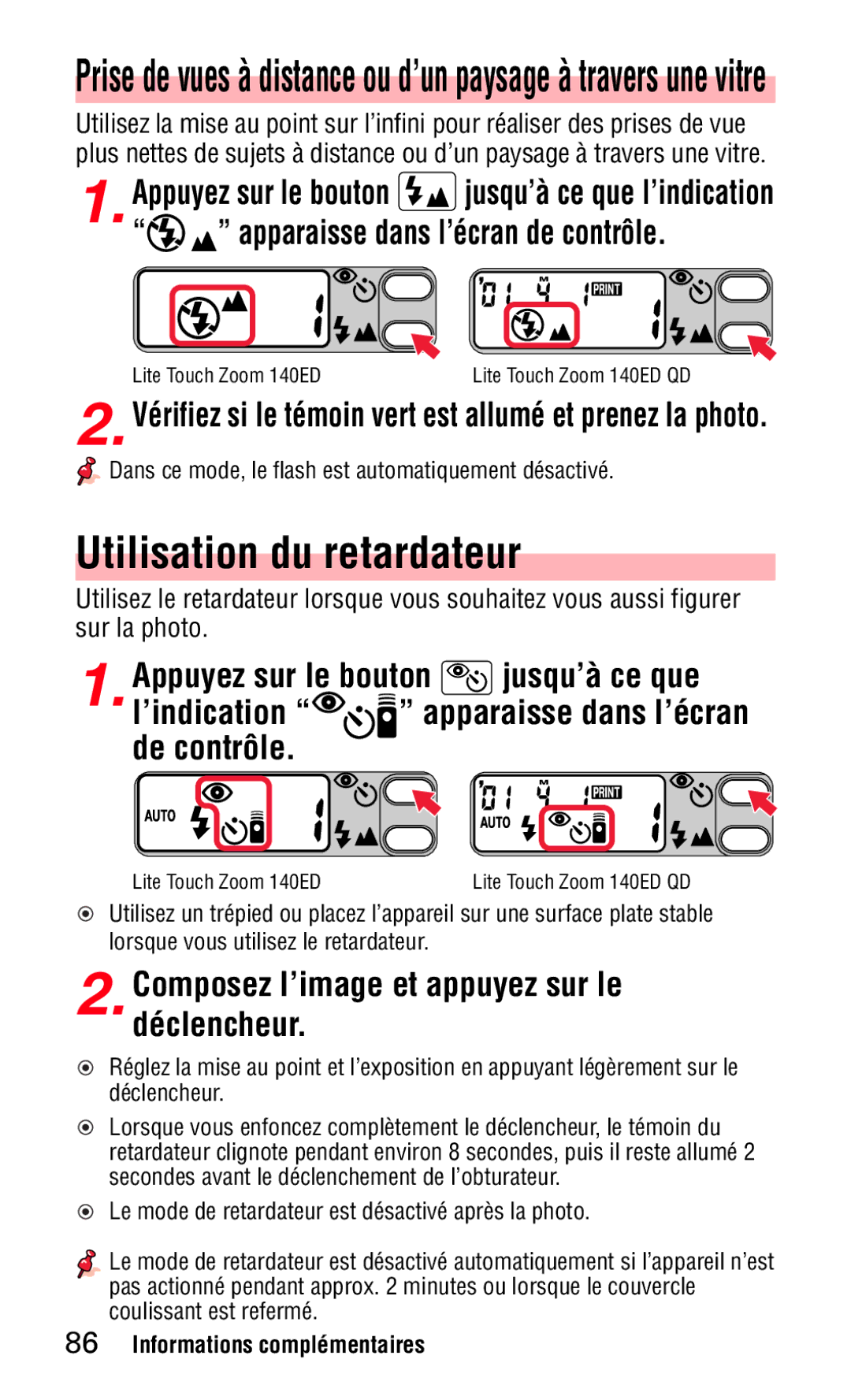 Nikon 140ED Utilisation du retardateur, Composez lÕimage et appuyez sur le dŽclencheur, Apparaisse dans lÕŽcran de contrle 