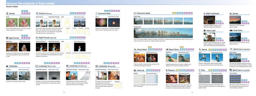 Nikon 16 manual Discover the simplicity of Scene modes 