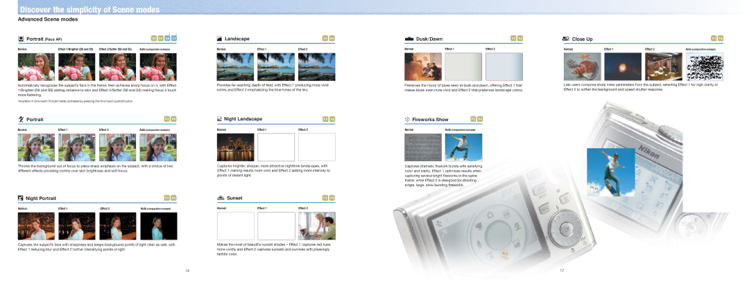 Nikon 16 manual Advanced Scene modes 