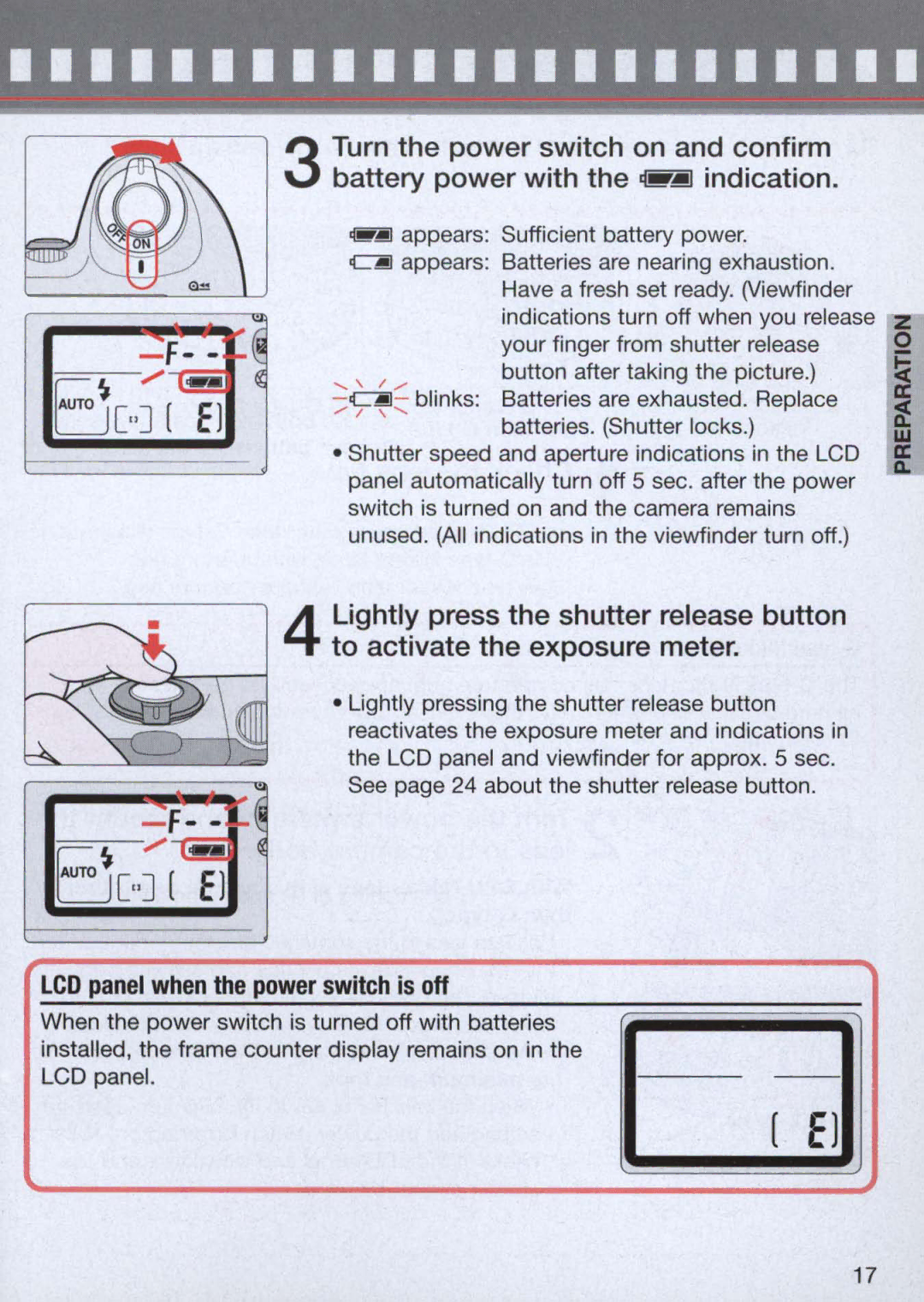 Nikon 1714, 1713 instruction manual Auto J EJ, LCD panel when the power switch is off 