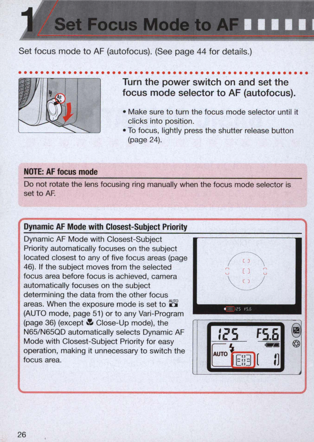 Nikon 1713, 1714 instruction manual IeS fS.6 ~, Dynamic AF Mode with Closest-Subject Priority 