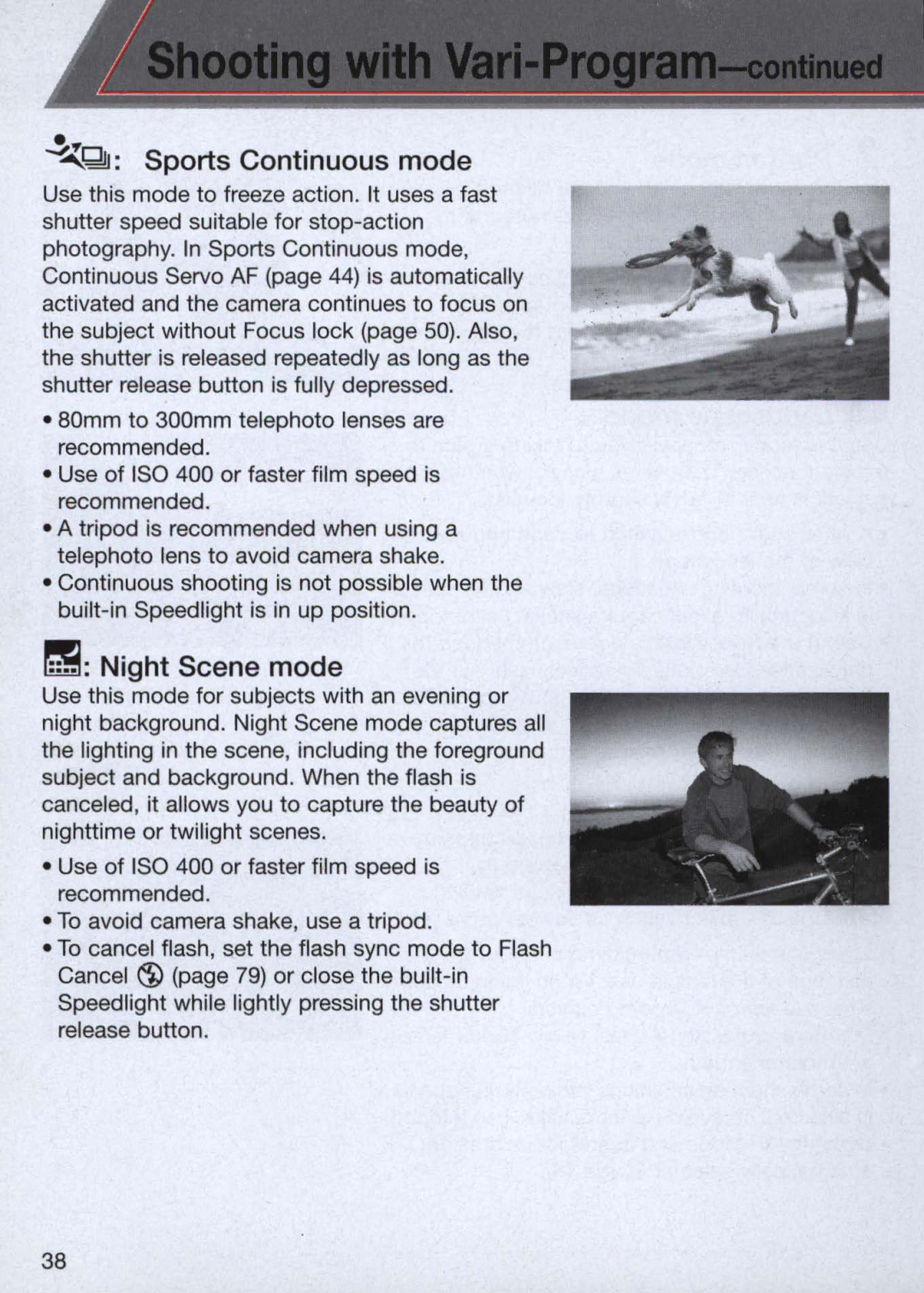 Nikon 1713, 1714 instruction manual ~Qjj Sports Continuous mode, Rl! Night Scene mode 