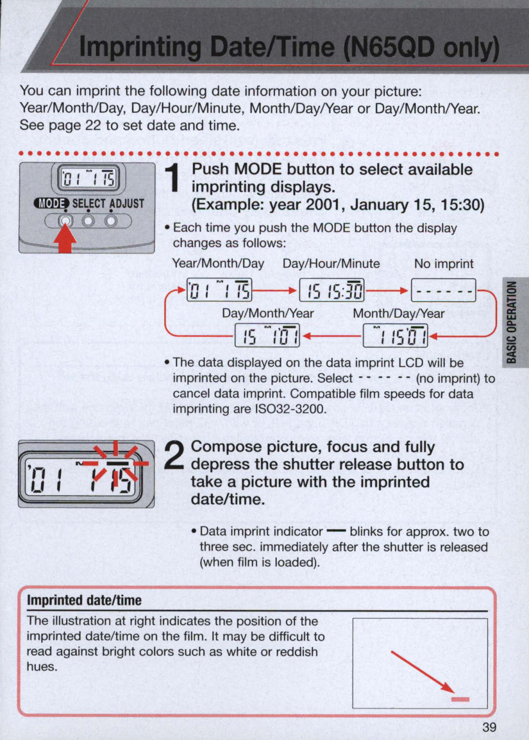 Nikon 1714, 1713 instruction manual ID Sf, Imprinted date/time 