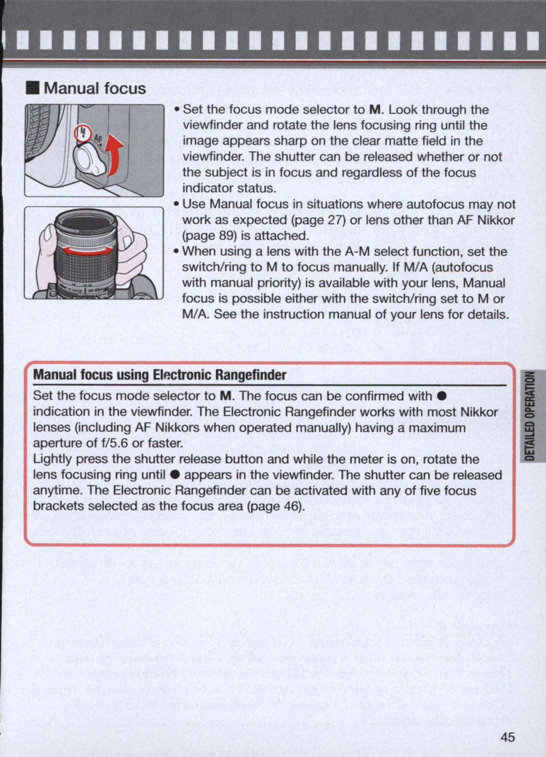 Nikon 1714, 1713 instruction manual Manual focus using Elp.ctronic Rangefinder 