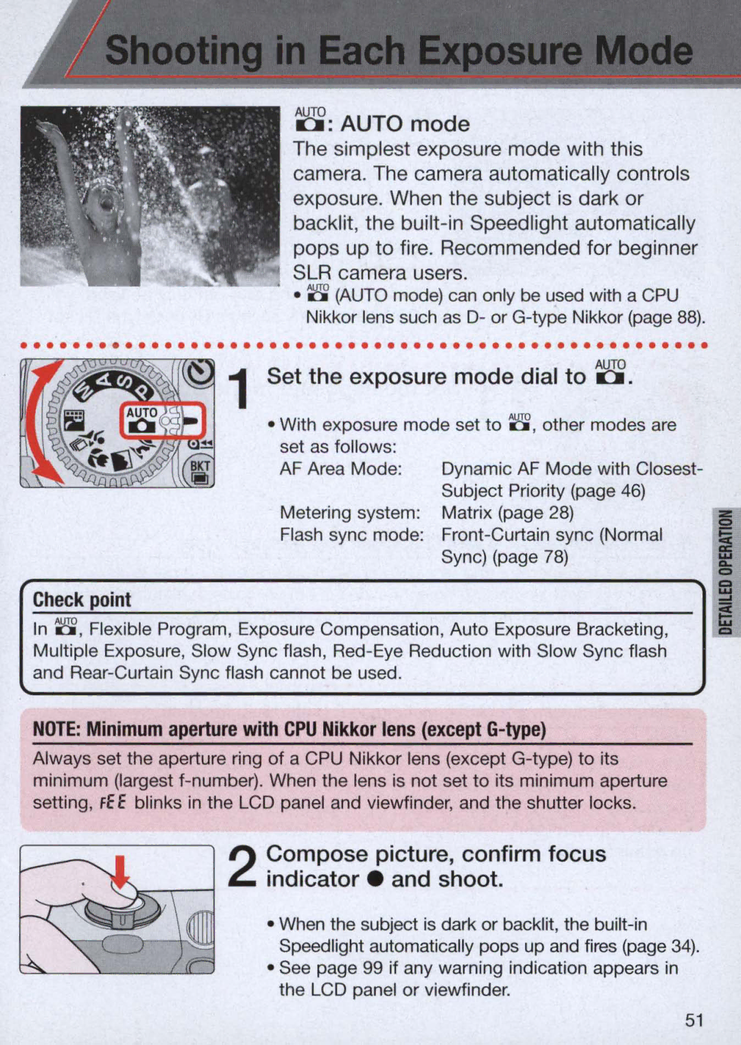 Nikon 1714, 1713 instruction manual ~ Auto mode, Compose picture, confirm focus indicator. and shoot, Check point 