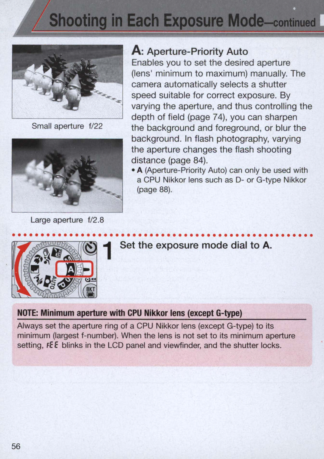 Nikon 1713, 1714 instruction manual Aperture-Priority Auto, Set the exposure mode dial to a 