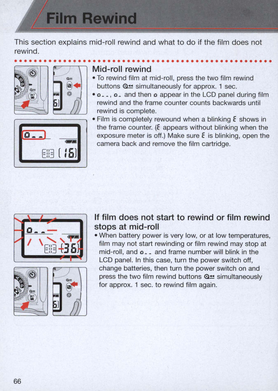 Nikon 1713, 1714 instruction manual Rewind, Mid-roll rewind 