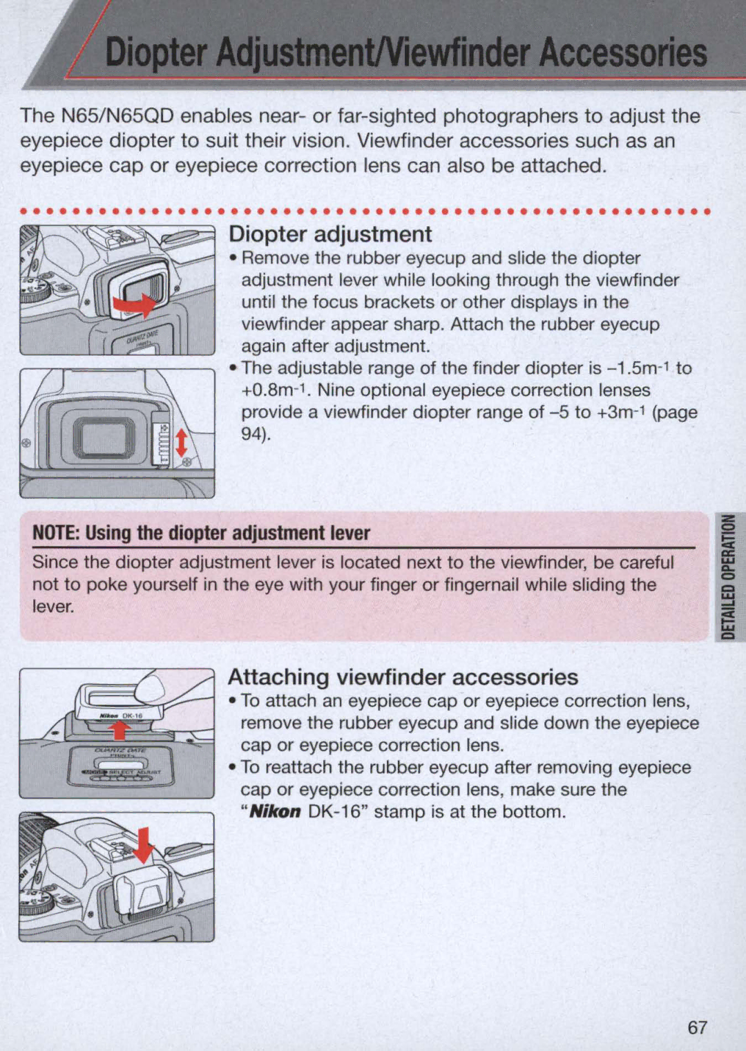 Nikon 1714, 1713 instruction manual Diopter adjustment, Attaching viewfinder accessories 