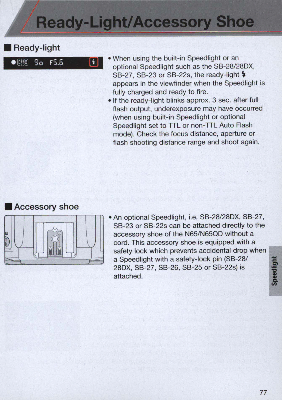 Nikon 1714, 1713 instruction manual Ready-light, Accessory shoe 