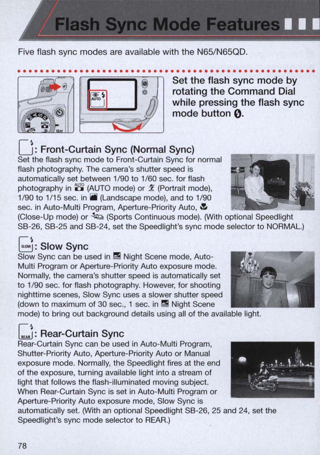 Nikon 1713, 1714 instruction manual ~ Slow Sync, ~ Rear-Curtam Sync 