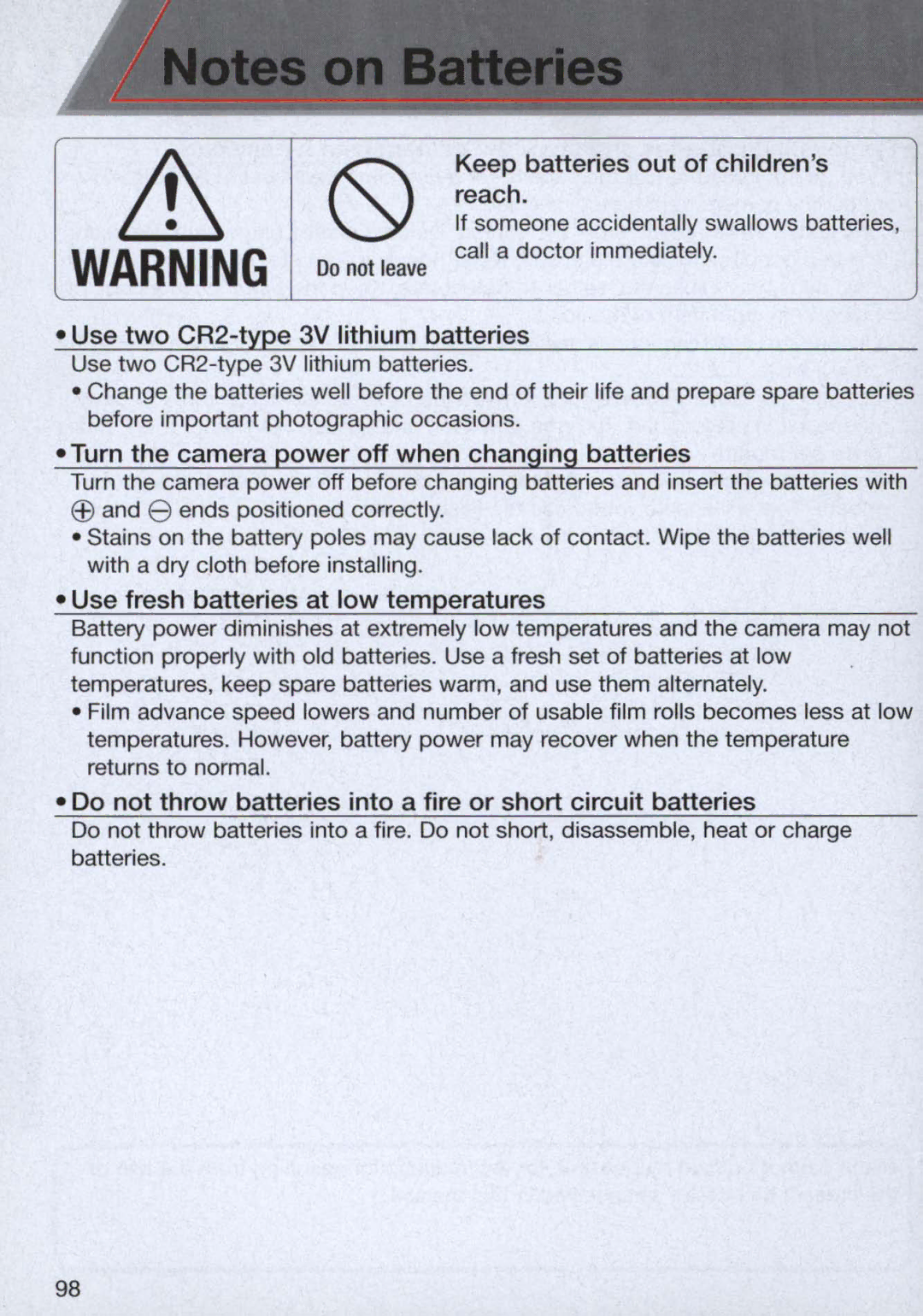 Nikon 1713, 1714 instruction manual Keep batteries out of childrens reach 