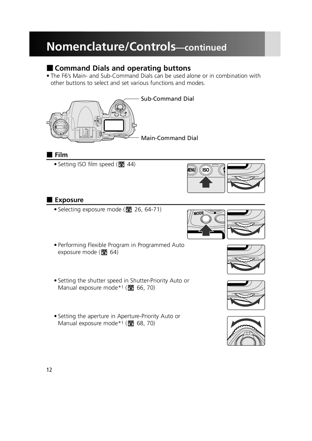 Nikon 1799 instruction manual Command Dials and operating buttons, Film, Exposure, Setting ISO film speed x 