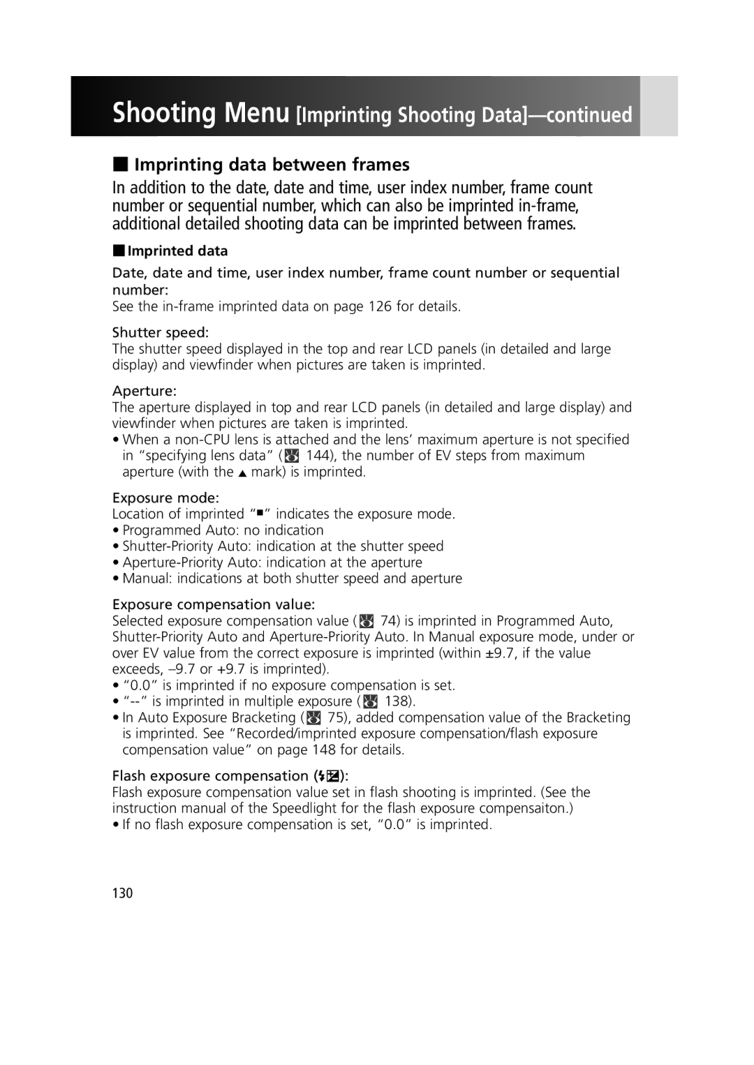 Nikon 1799 instruction manual Imprinting data between frames, Imprinted data 