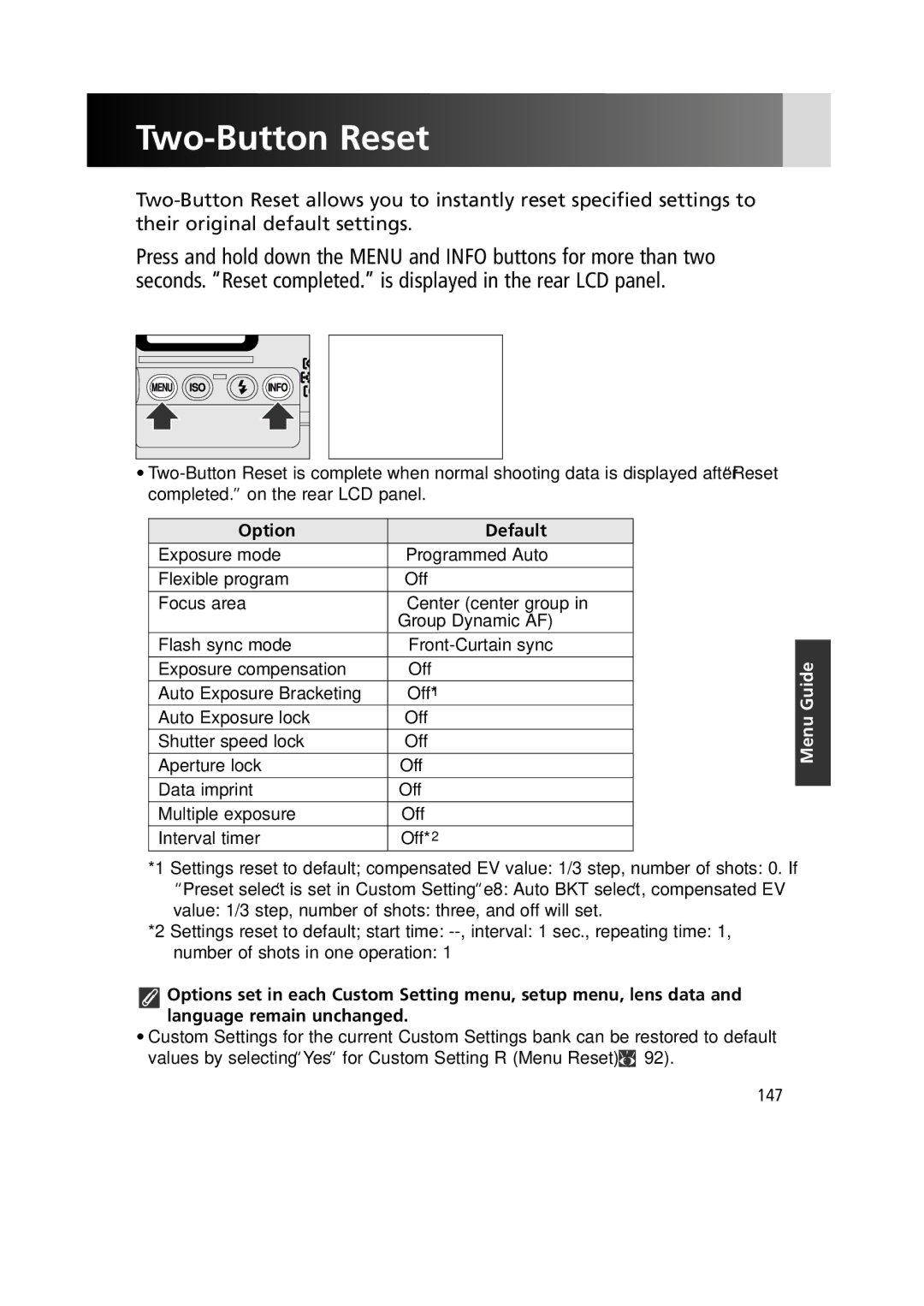 Nikon 1799 instruction manual Two-Button Reset, Option Default 