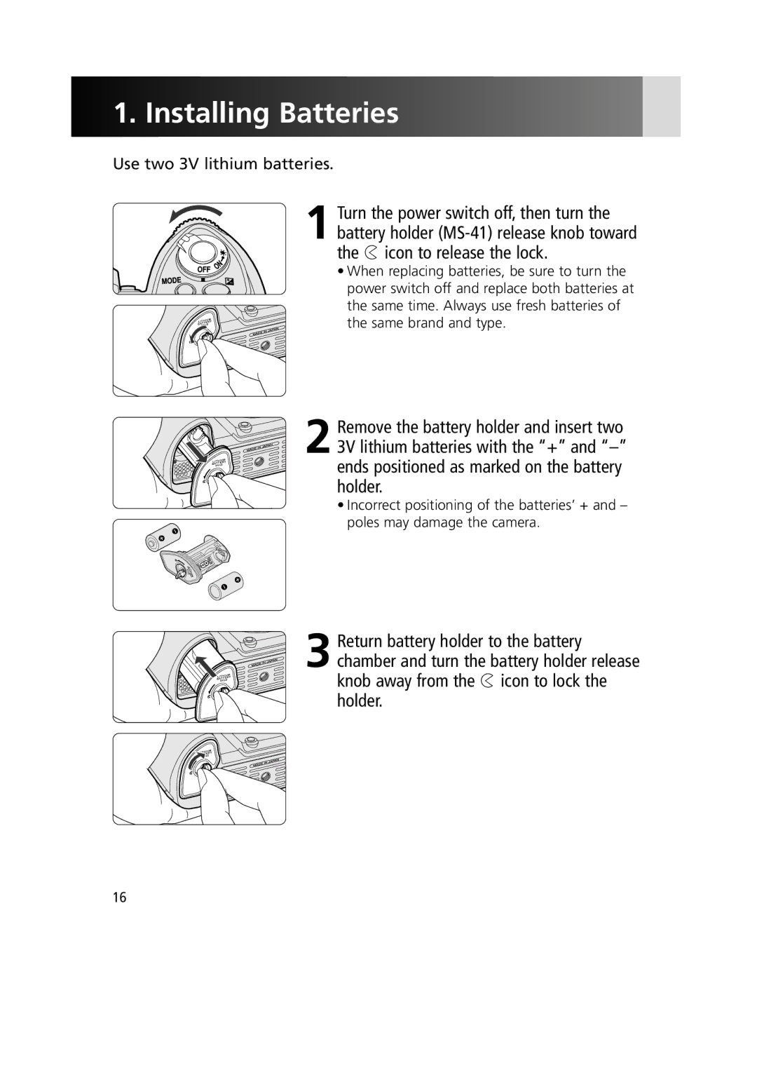 Nikon 1799 instruction manual Installing Batteries 