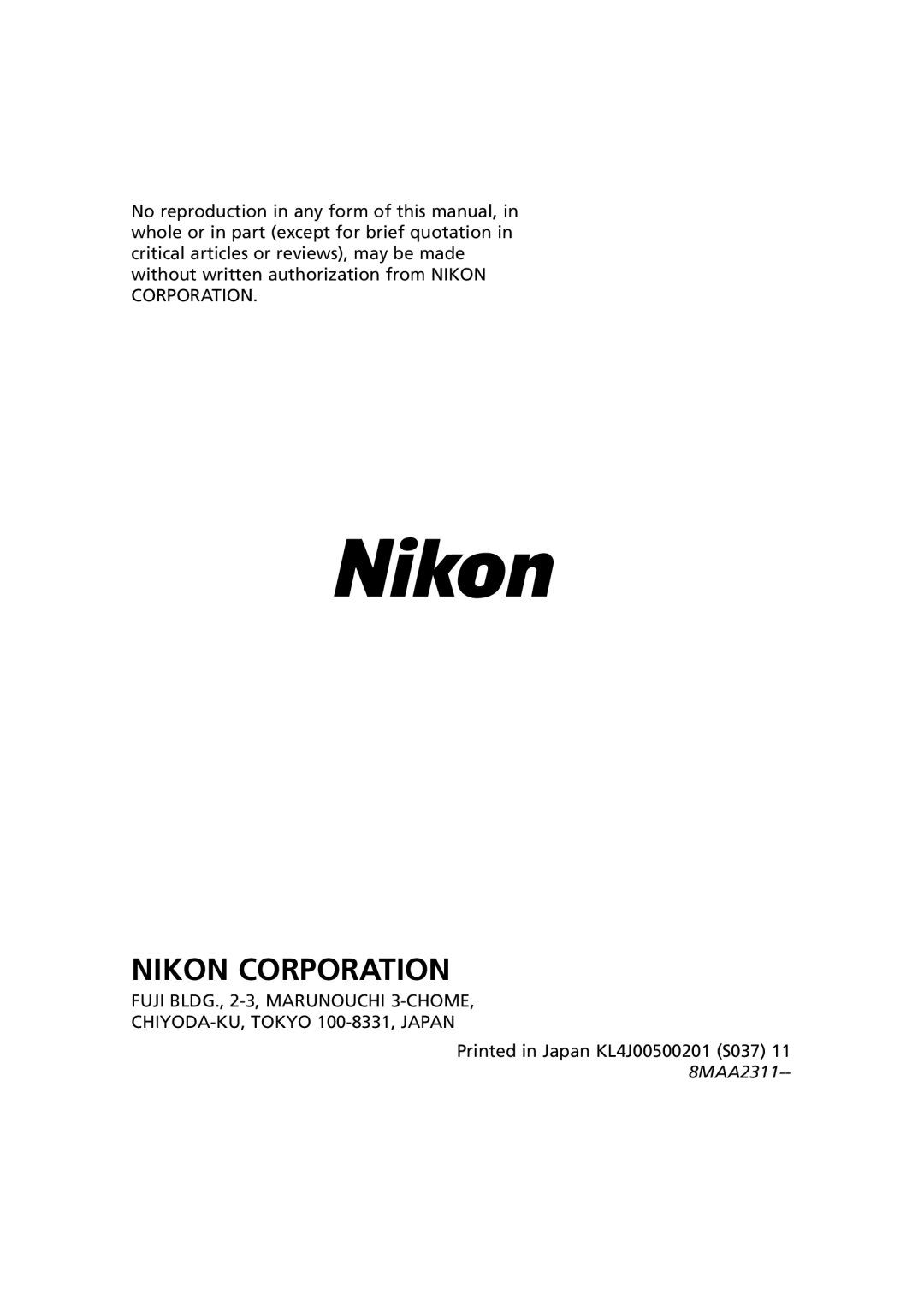 Nikon 1799 instruction manual Nikon Corporation 