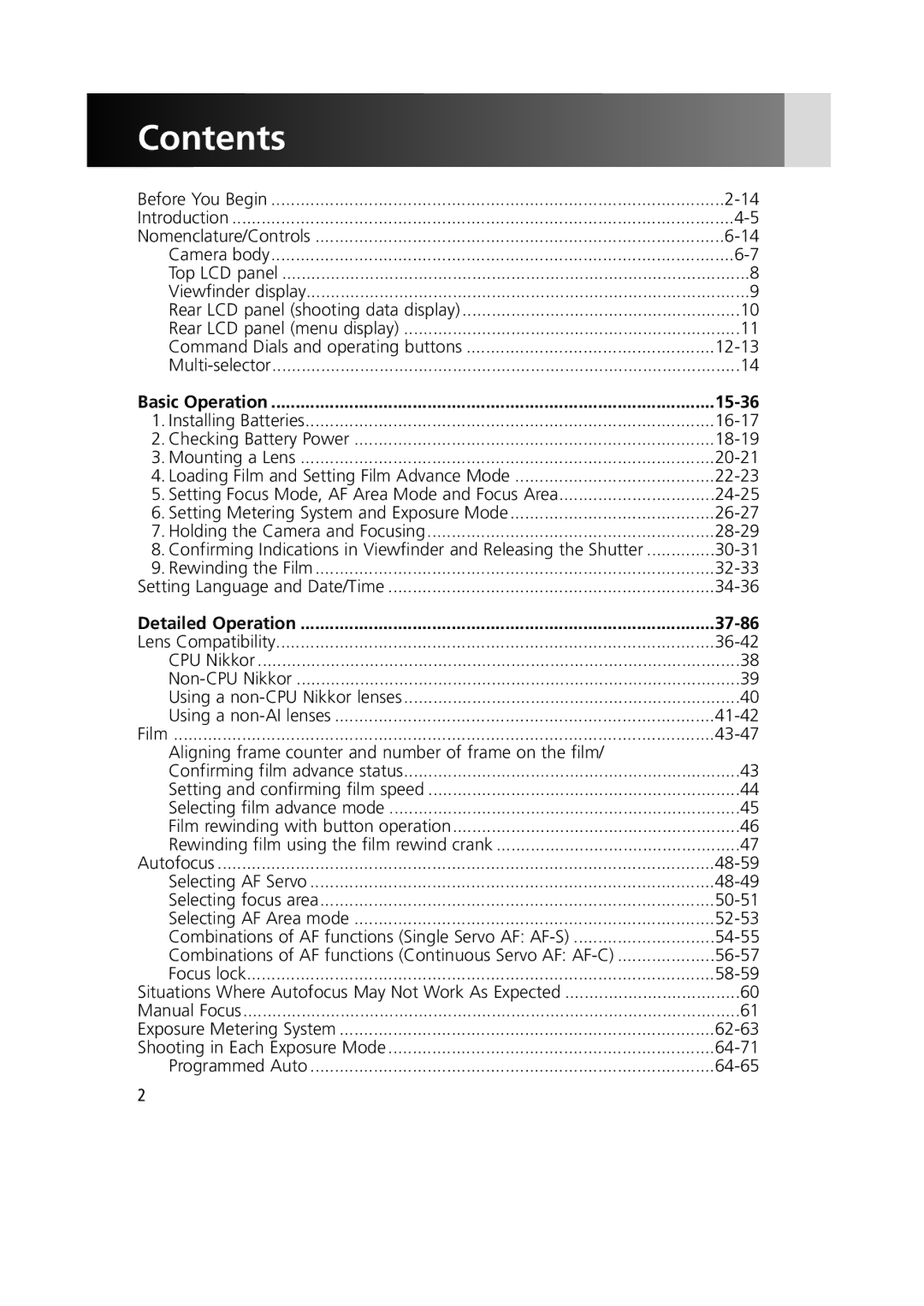 Nikon 1799 instruction manual Contents 