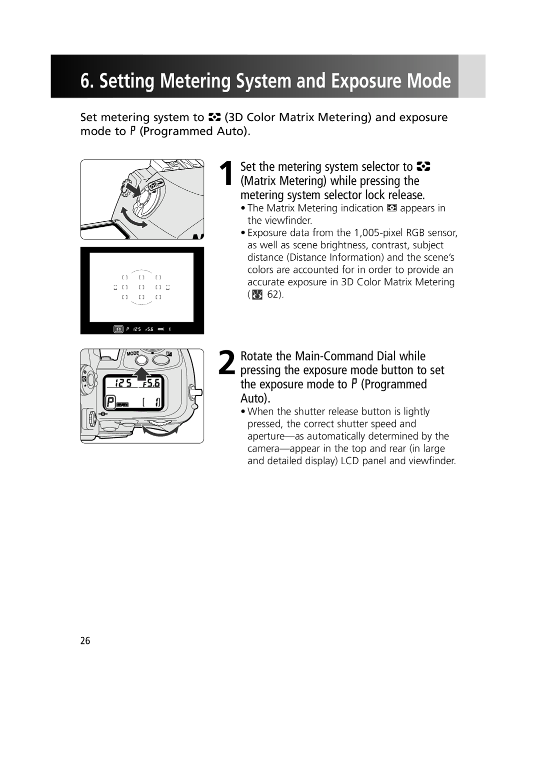 Nikon 1799 instruction manual Setting Metering System and Exposure Mode 