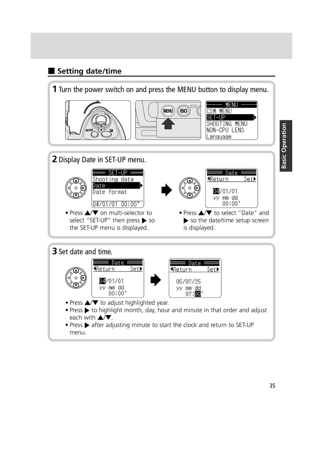 Nikon 1799 instruction manual Setting date/time, Set date and time 