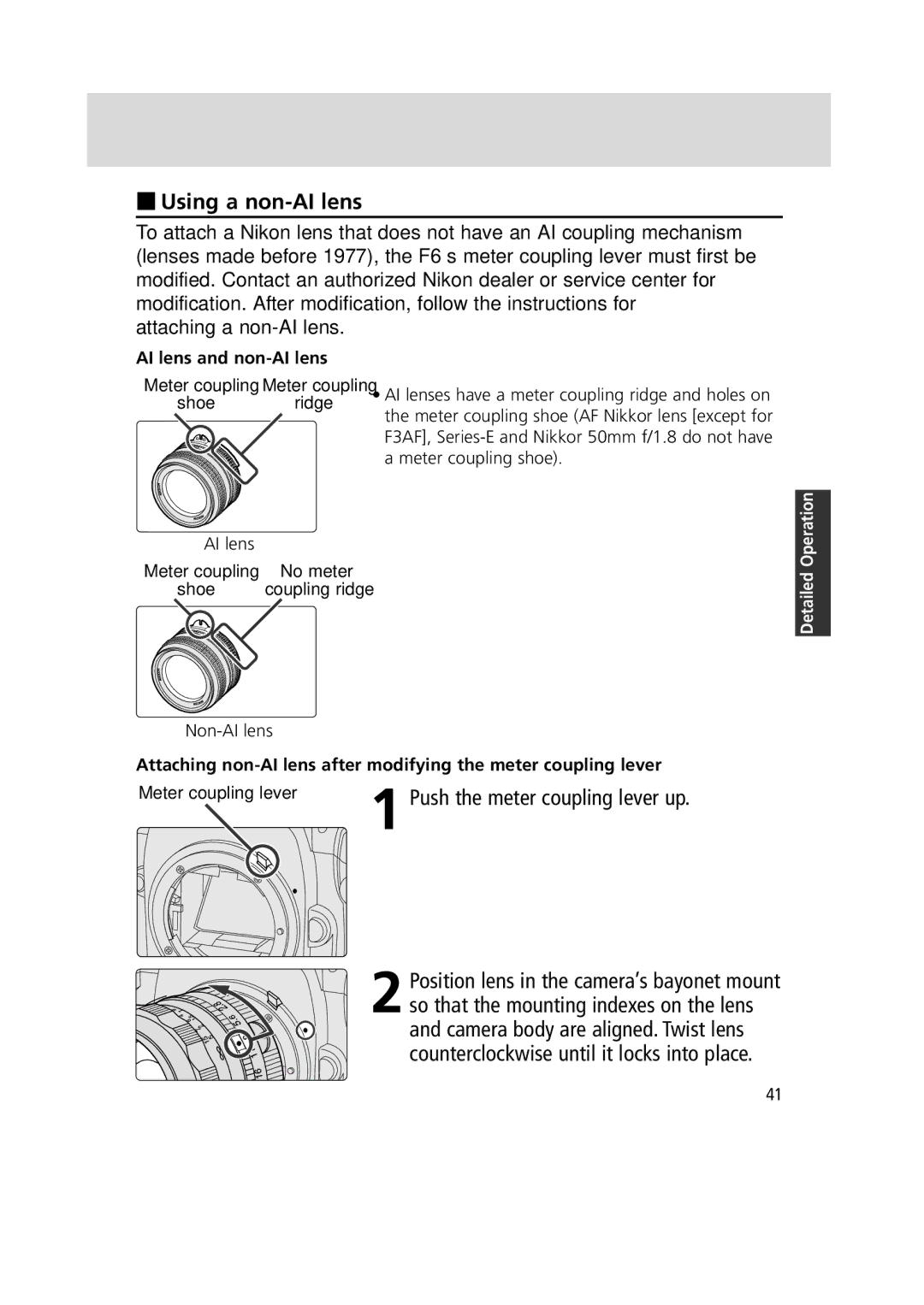 Nikon 1799 instruction manual Using a non-AI lens, AI lens and non-AI lens, Non-AI lens 