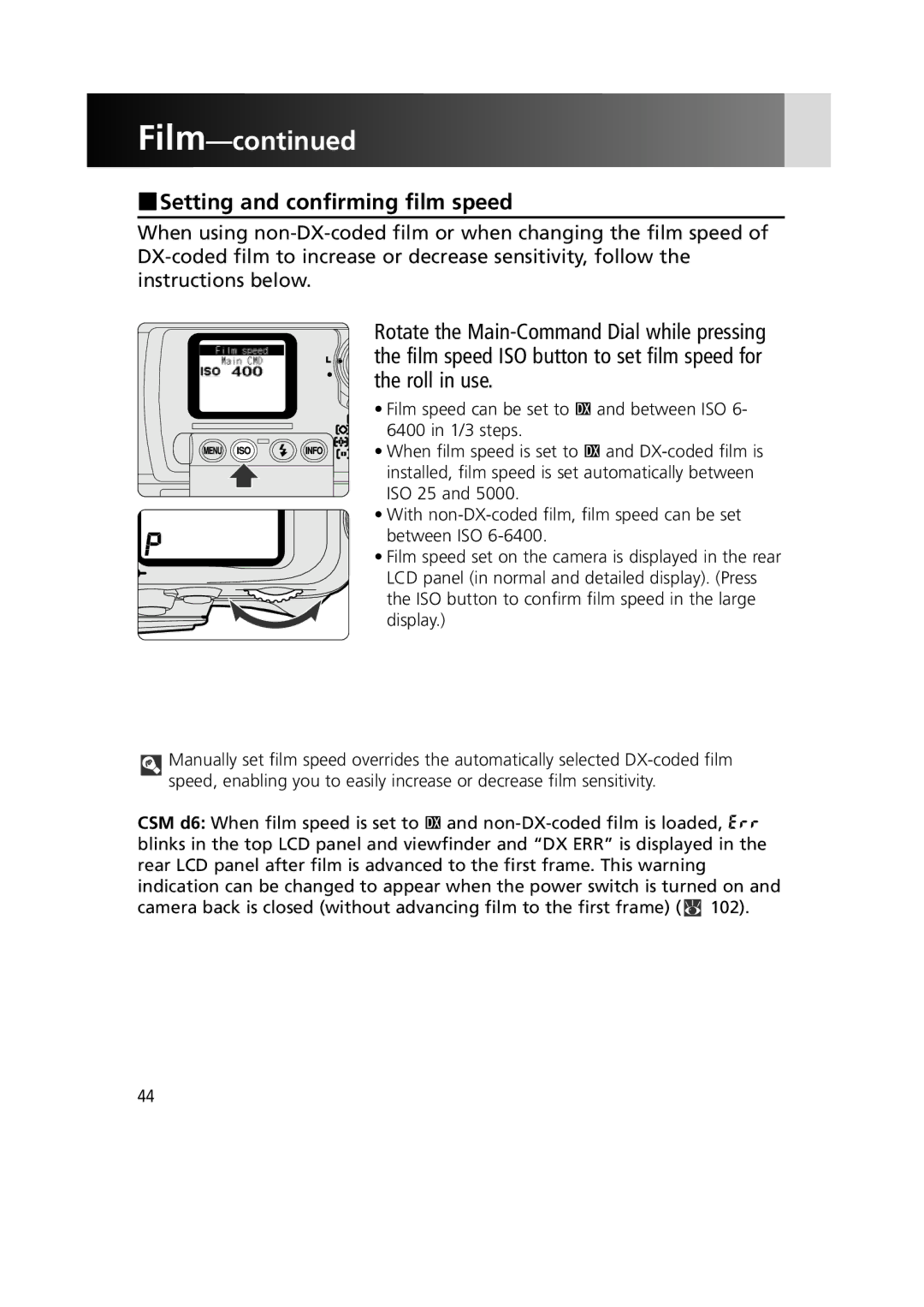 Nikon 1799 instruction manual Film, Setting and confirming film speed 