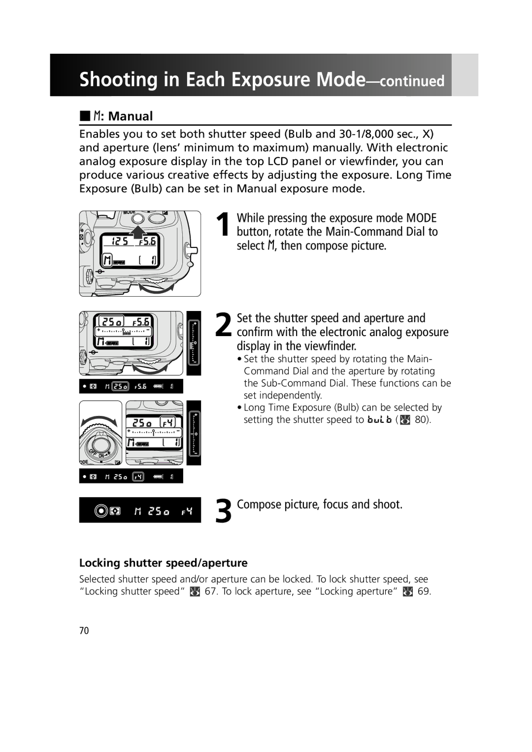 Nikon 1799 instruction manual ¢ Manual, Locking shutter speed/aperture 