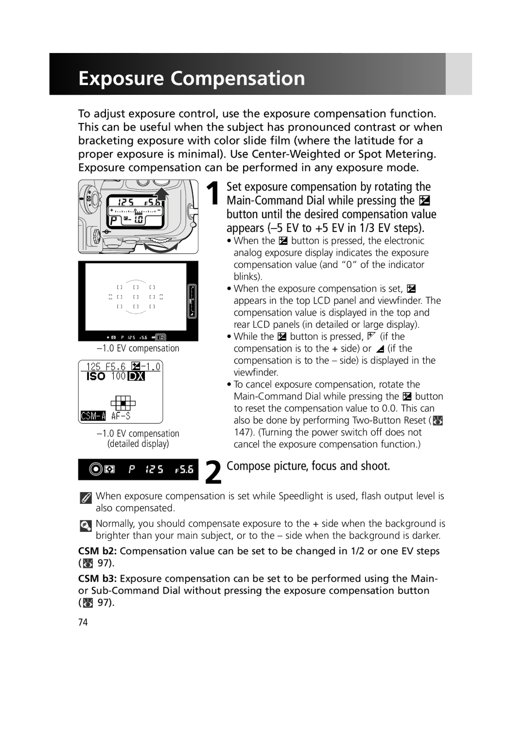 Nikon 1799 instruction manual Exposure Compensation, Compose picture, focus and shoot 