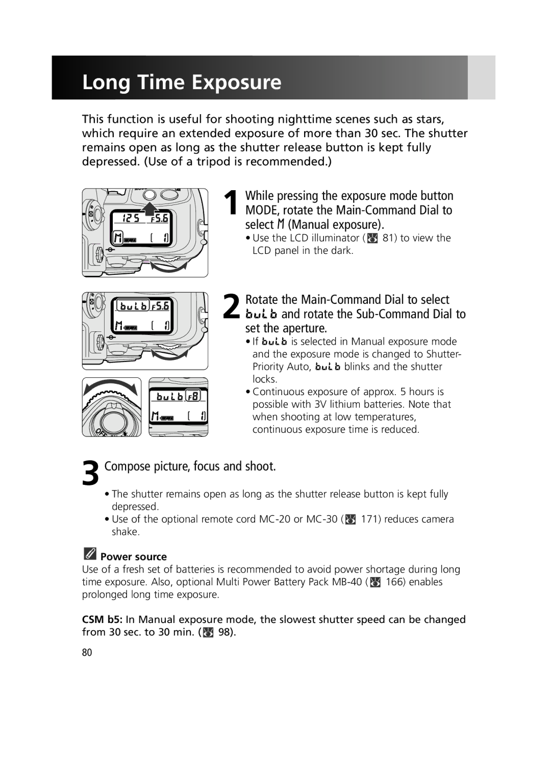 Nikon 1799 instruction manual Long Time Exposure, Power source 