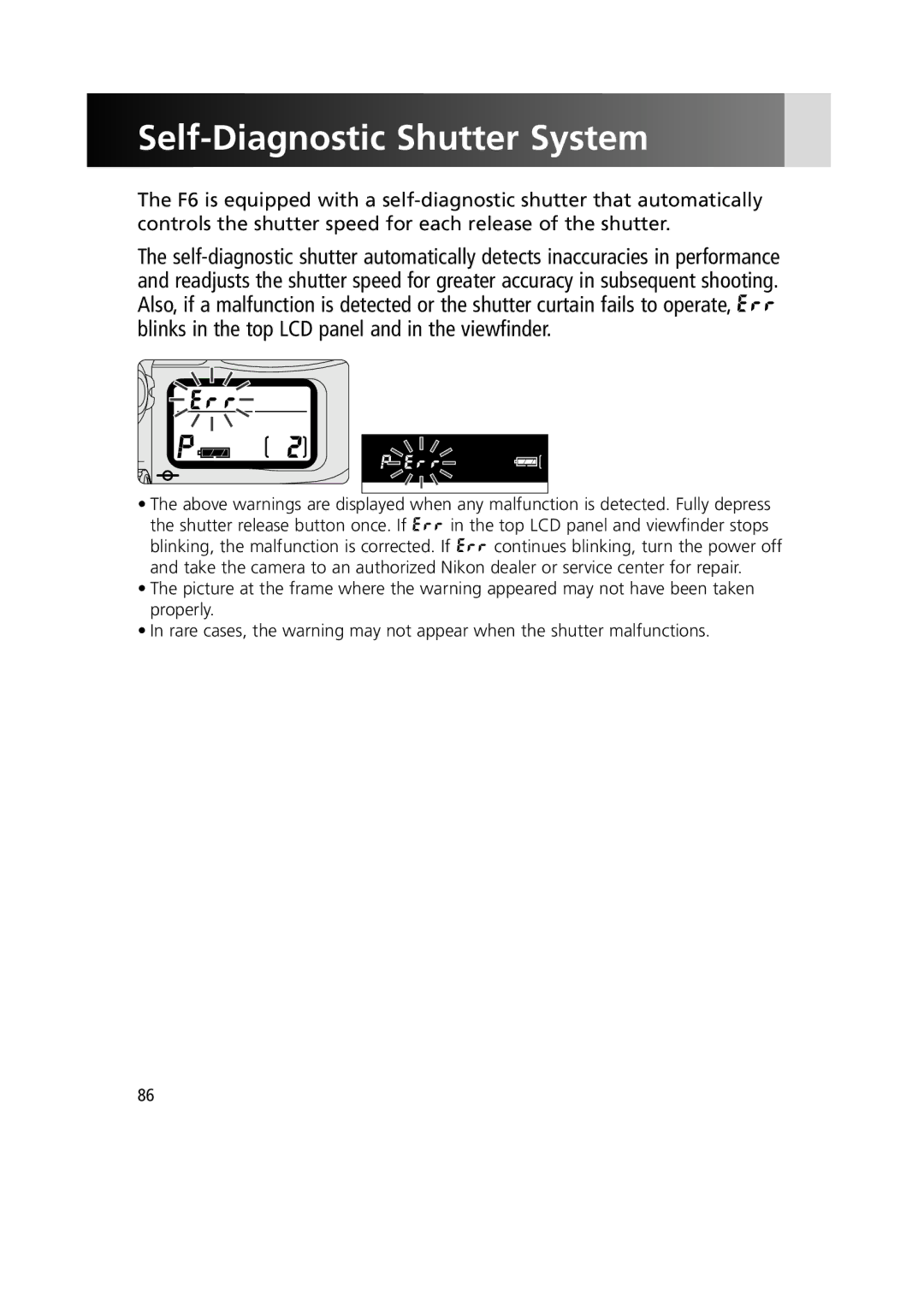 Nikon 1799 instruction manual Self-Diagnostic Shutter System 