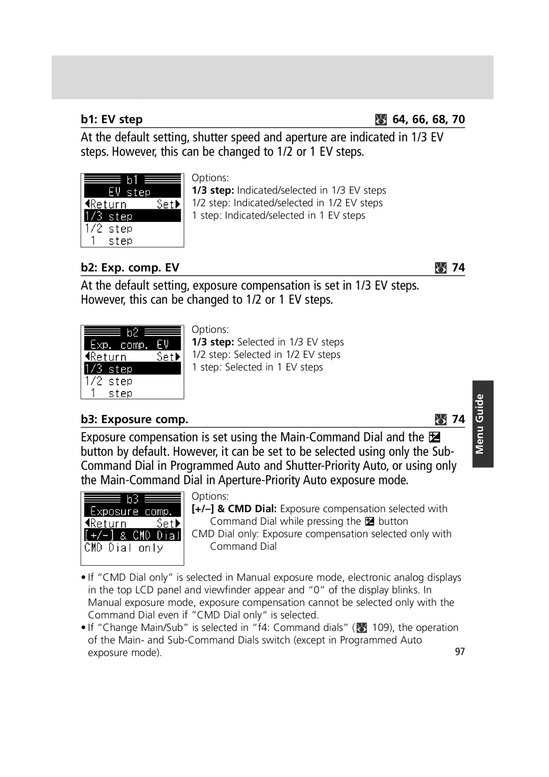 Nikon 1799 instruction manual B1 EV , 66, 68, B2 Exp. comp. EV, B3 Exposure comp 