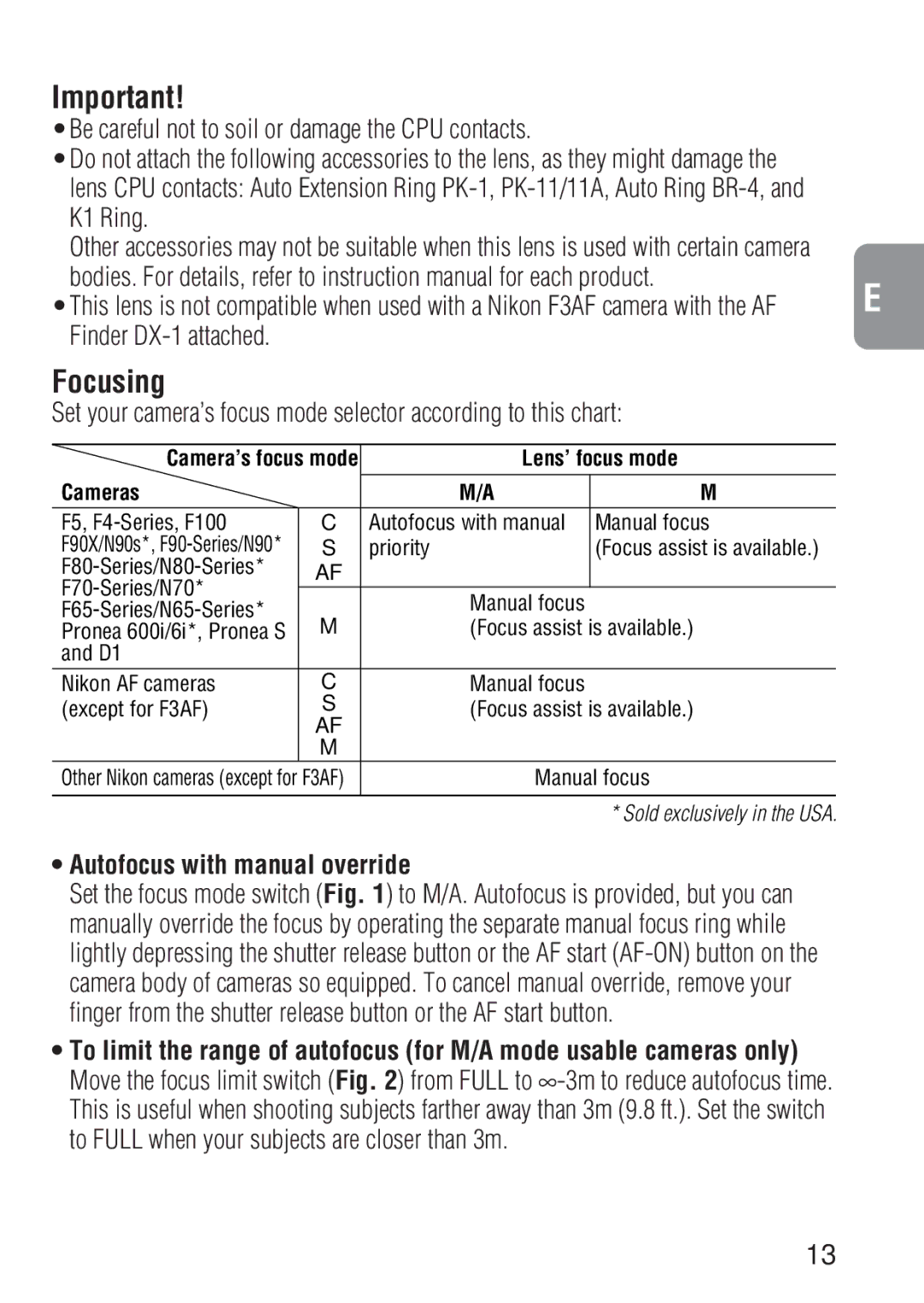 Nikon 1909 instruction manual Focusing, Autofocus with manual override, Lens’ focus mode, Cameras 