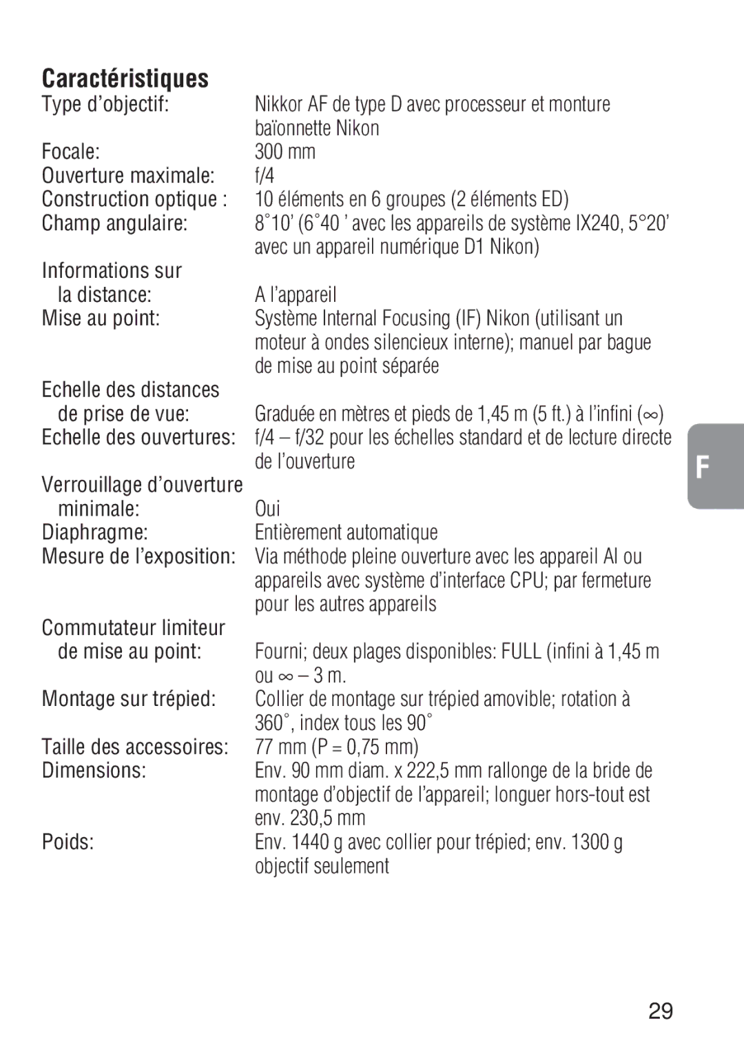 Nikon 1909 instruction manual Caractéristiques 