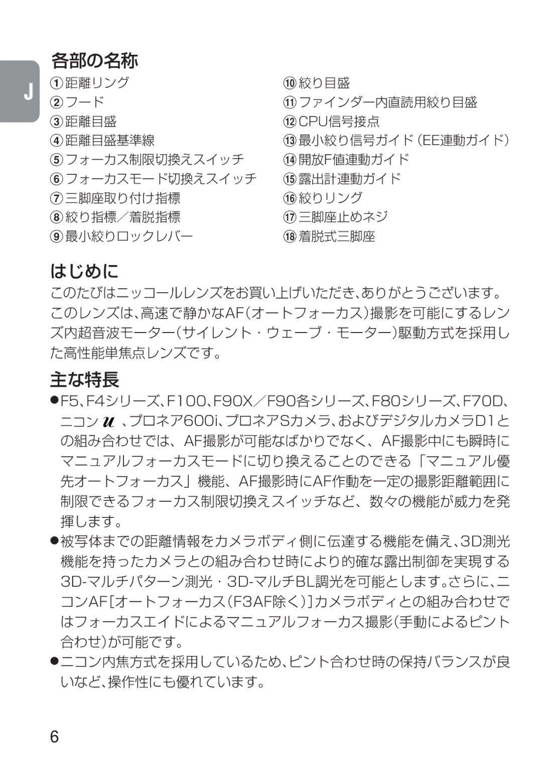 Nikon 1909 instruction manual 各部の名称, はじめに, 主な特長 