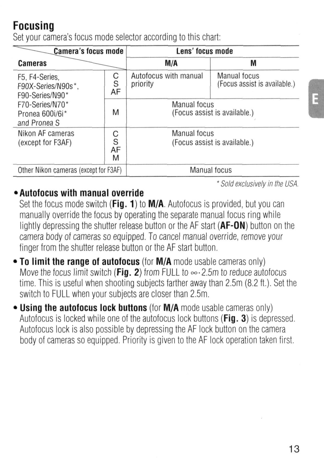 Nikon 1986 instruction manual Focusing, Fjameras focus mode Lens focus mode Cameras 