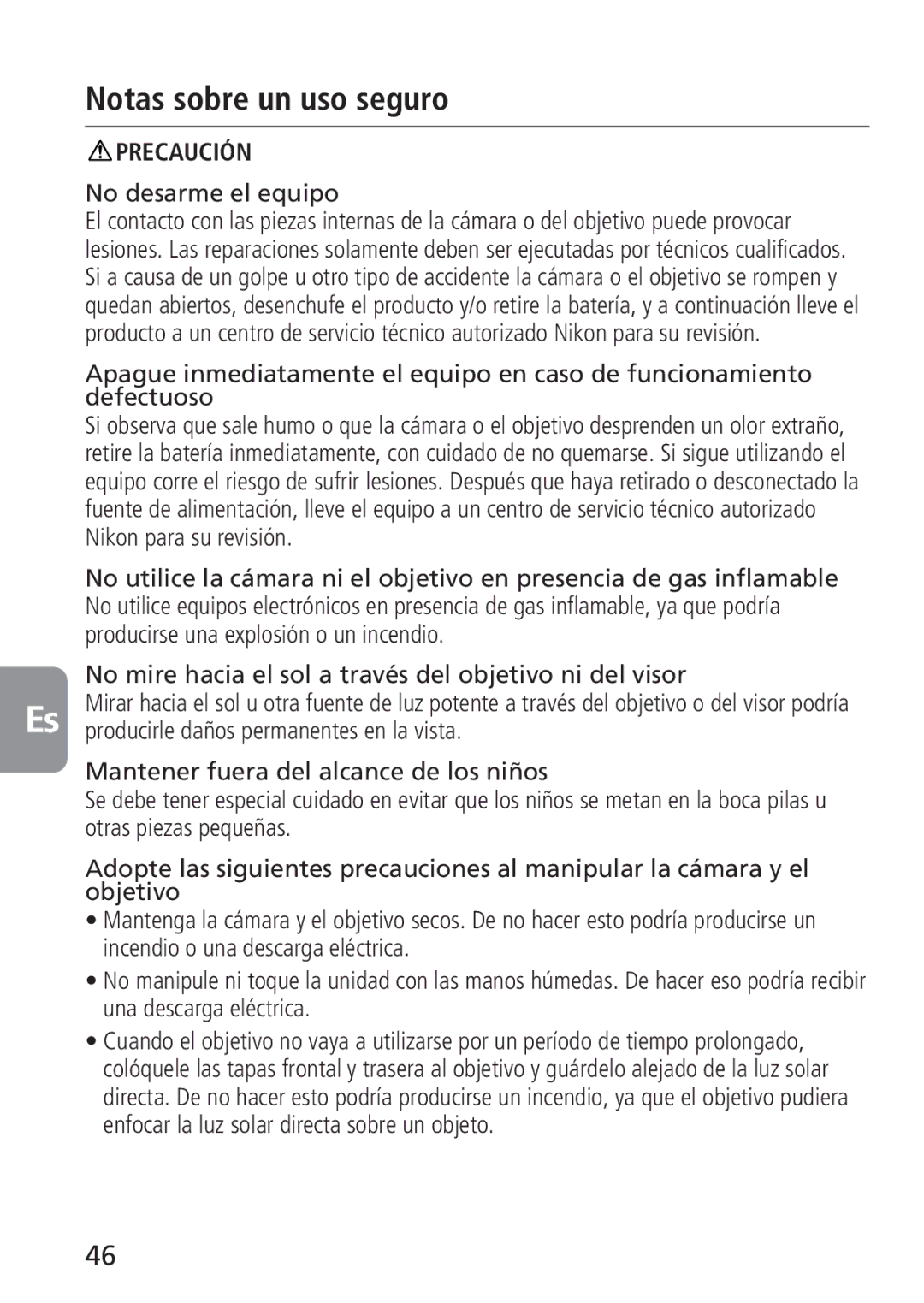 Nikon 2160, 4129 instruction manual Notas sobre un uso seguro 