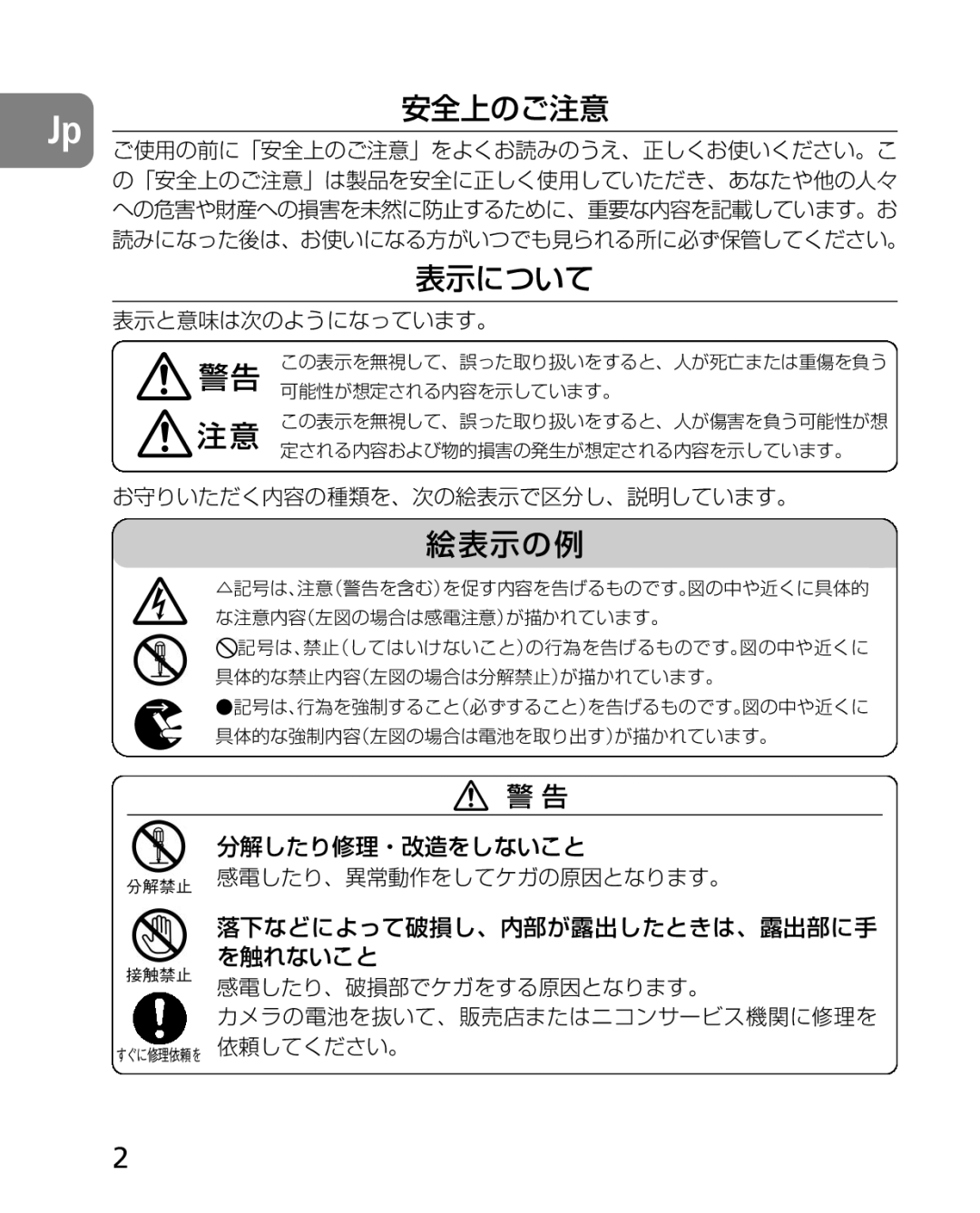 Nikon 2163, 4920 instruction manual 安全上のご注意 