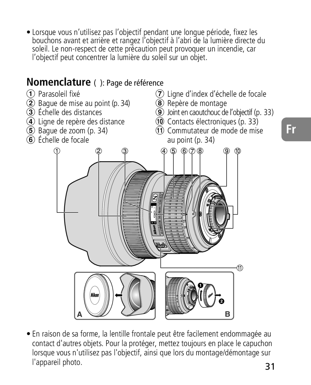 Nikon 4920, 2163 instruction manual Repère de montage Échelle des distances, Lappareil photo 