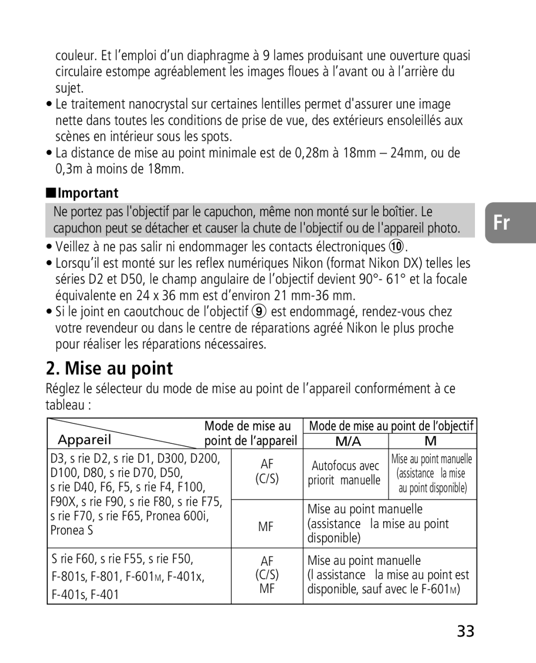 Nikon 4920, 2163 instruction manual Mise au point manuelle, La mise au point, Pronea S 