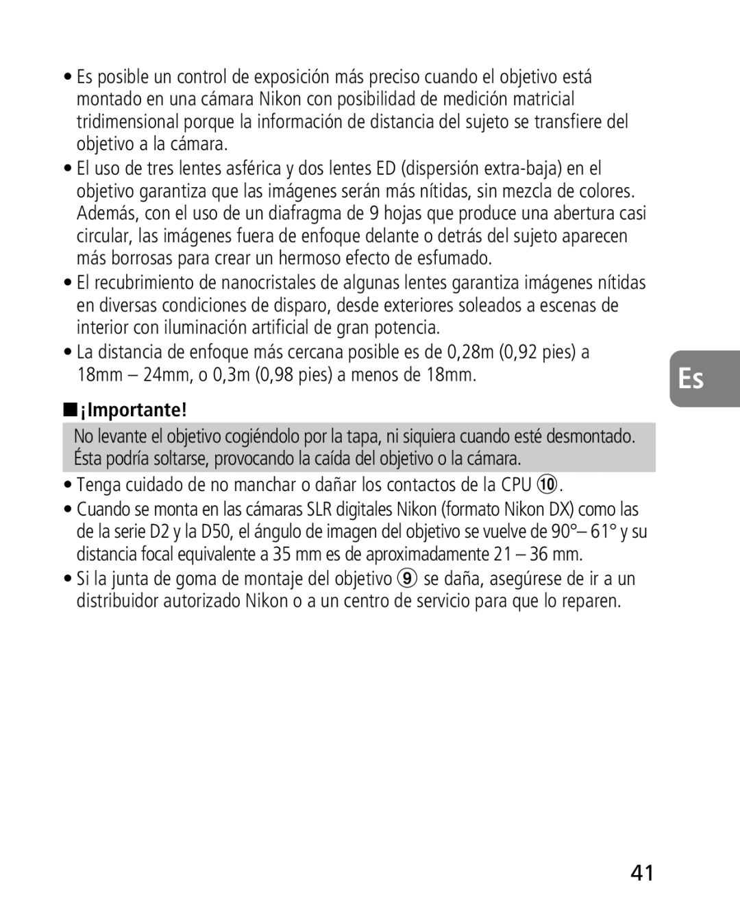 Nikon 4920, 2163 instruction manual ¡Importante, Tenga cuidado de no manchar o dañar los contactos de la CPU 