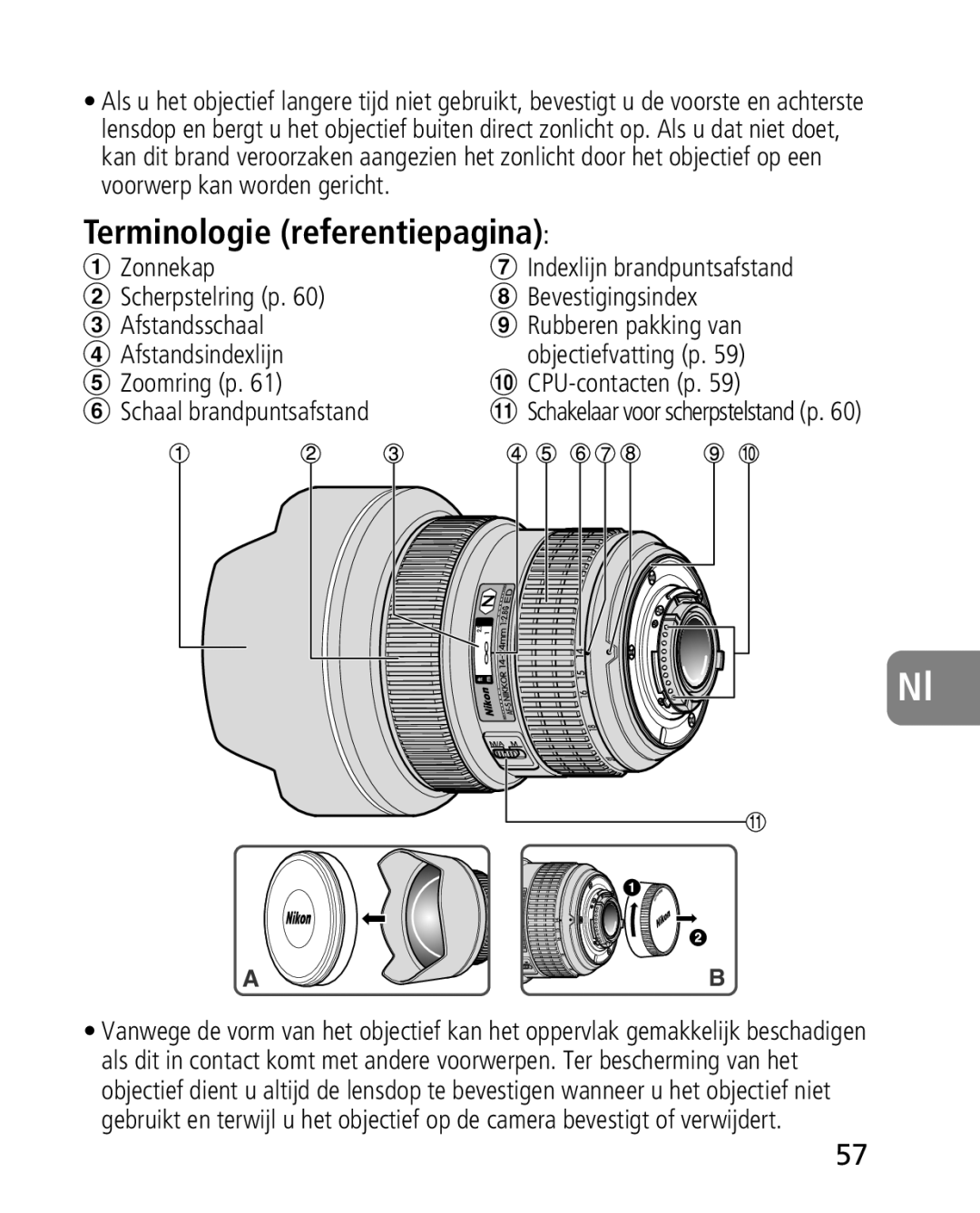 Nikon 4920, 2163 instruction manual Terminologie referentiepagina, Schaal brandpuntsafstand 